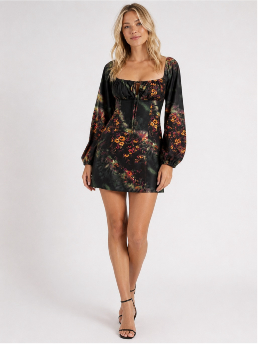 Urban Outfitters Vivienne Floral Mini Dress Size L Black Orange NWOT